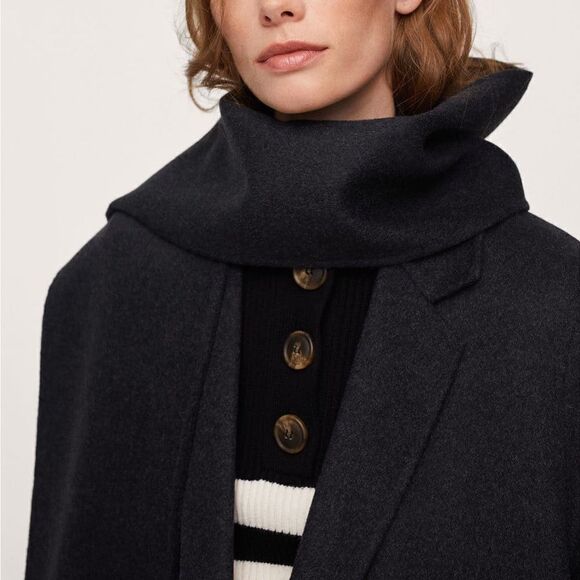Mango Wool Blend Coat With Scarf New - Picture 5 of 16